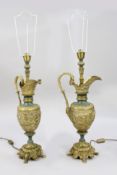 Pair of Antique Ormolu Ewer Form Table Lamps