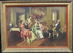 Fine Aristocratic Interior Genre Oil Painting Set in Gilt Frame