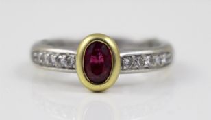 Ruby Yellow Gold Surround Diamond 18ct White Gold Ring