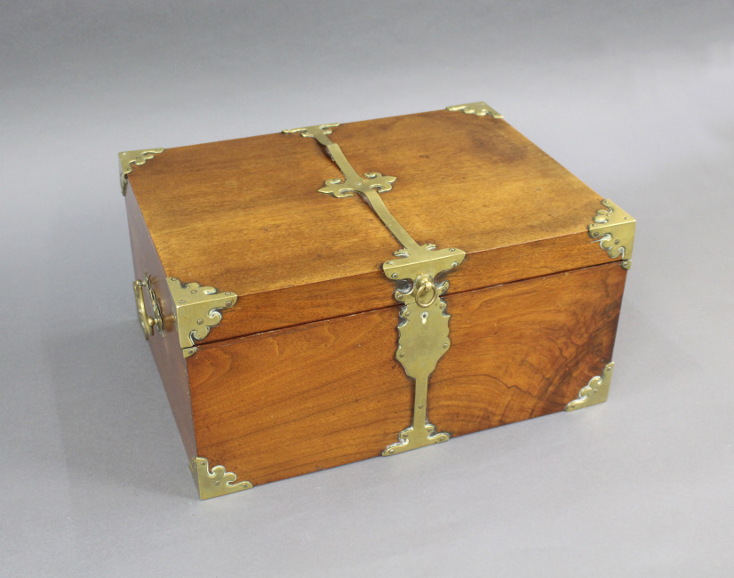Victorian Brass Bound Walnut Travelling Chest on Folding Legs - Image 13 of 13
