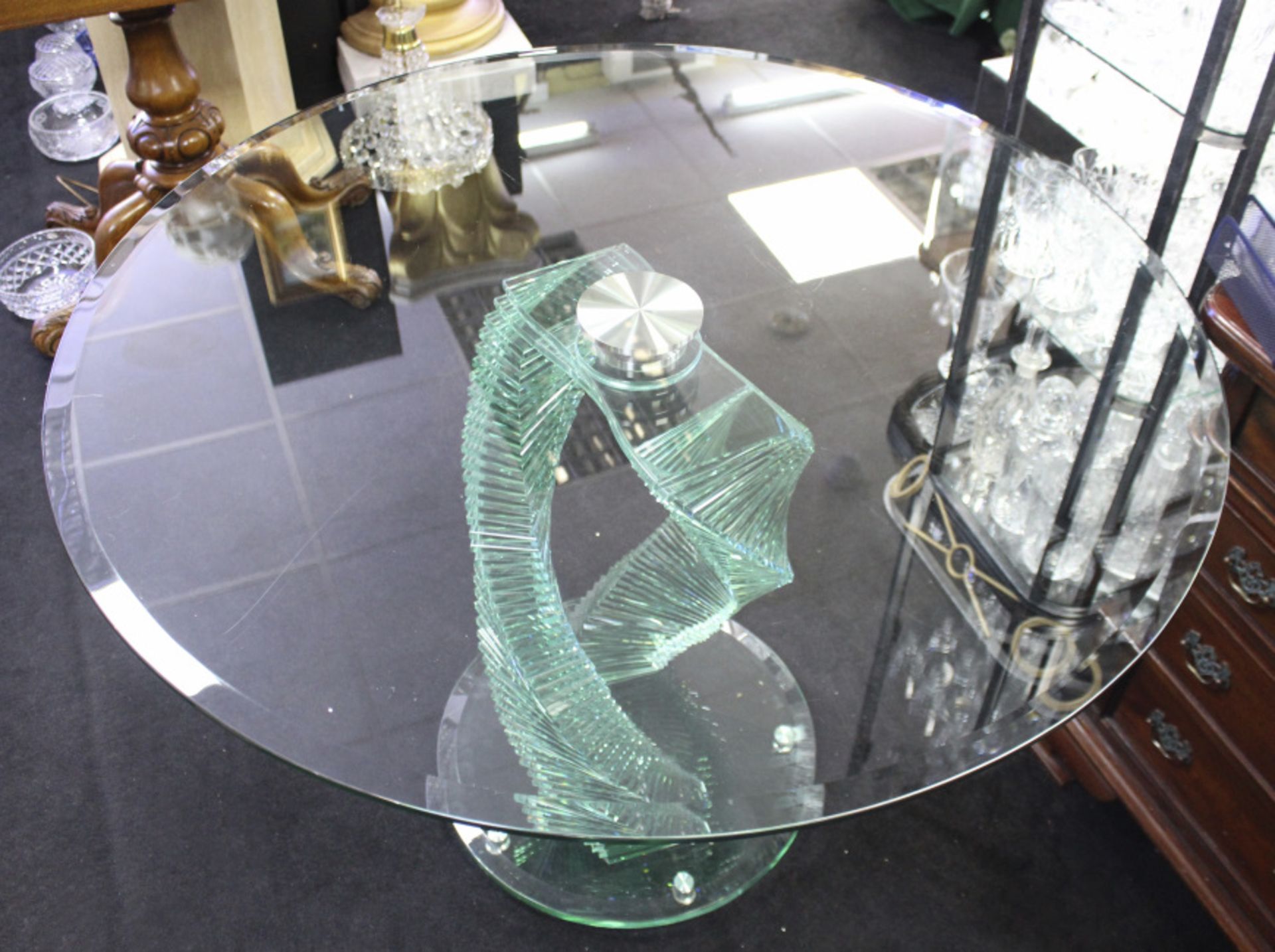 Heavy Glass Spiral Form Round Centre Table - Image 4 of 9