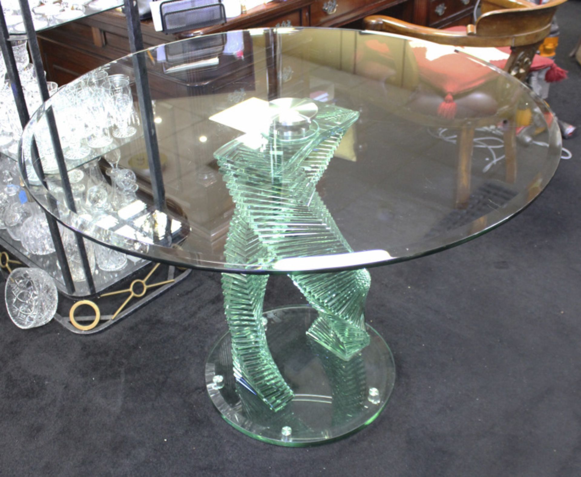 Heavy Glass Spiral Form Round Centre Table - Image 3 of 9