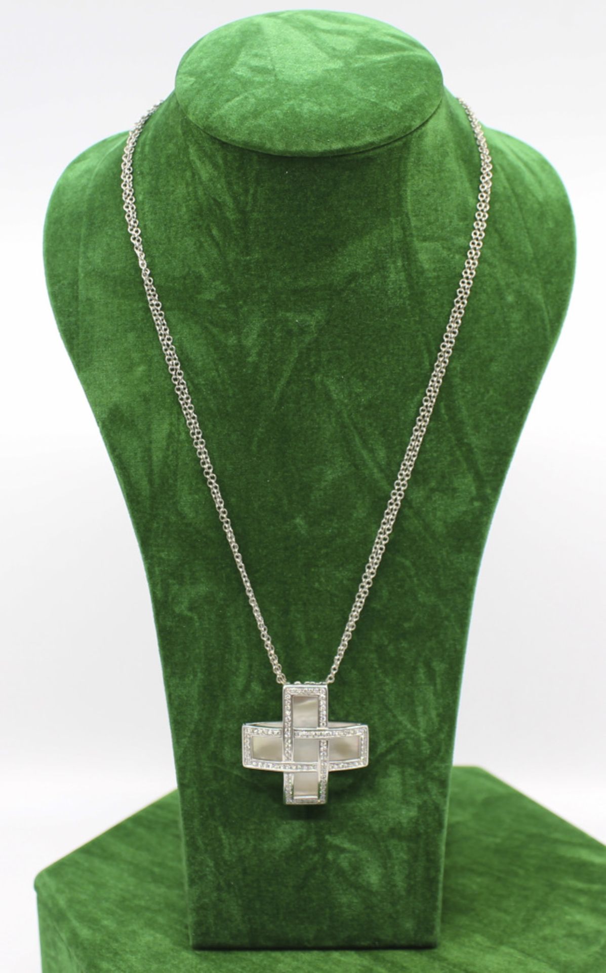 Boodles 18ct Gold Diamond & Mother of Pearl Cross on Chain
