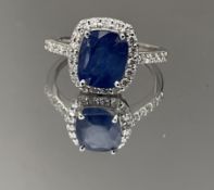 Beautiful Natural Ceylon Blue Sapphire With Natural Diamonds And 18k White Gold