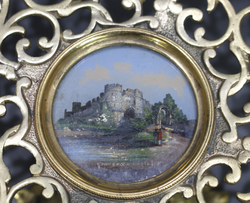 Antique Carisbrook Castle Painted Gilt Metal Footed Comport - Image 3 of 4