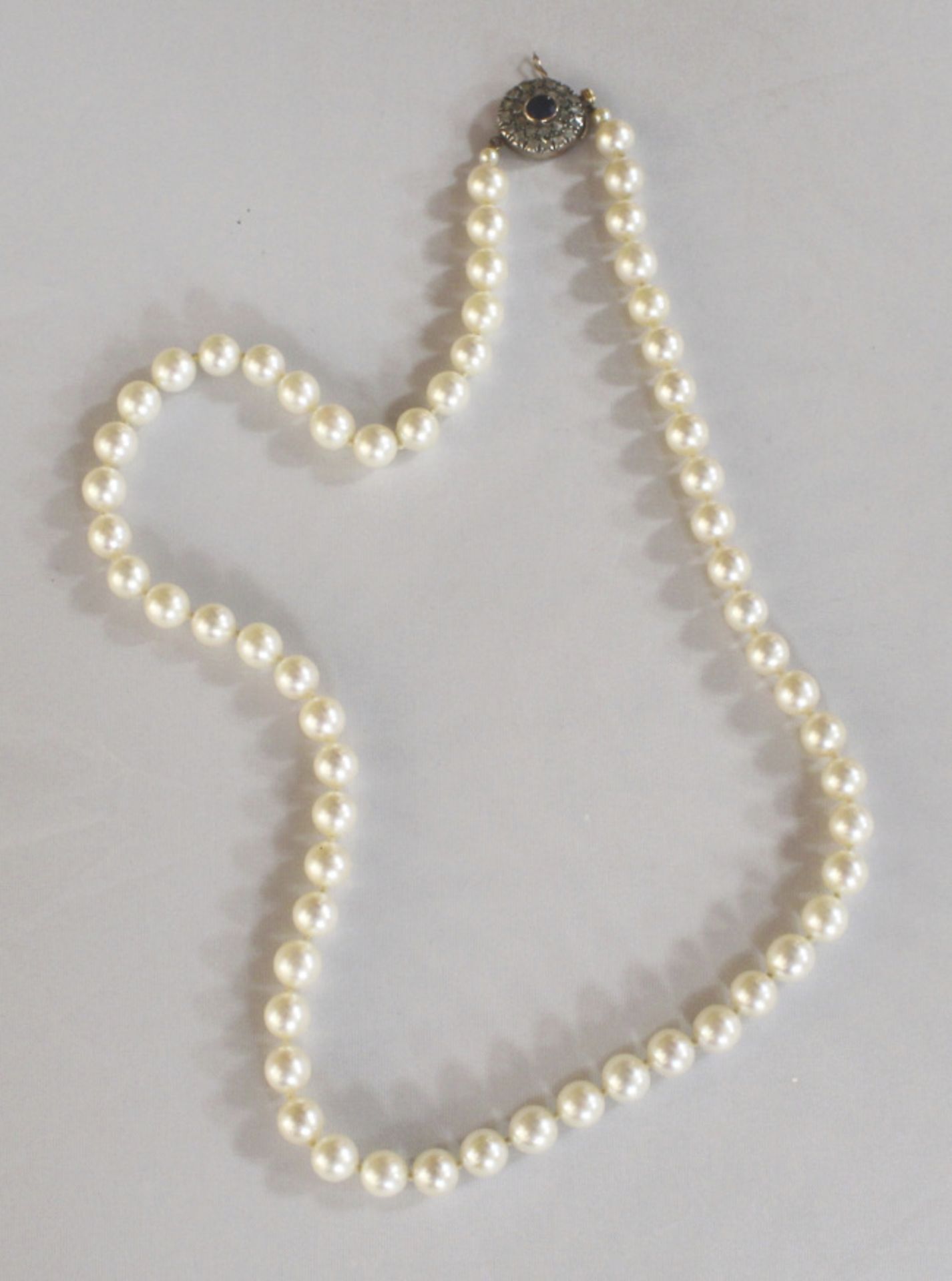 Akoya Pearl Necklace with 19th c. Sapphire Set Clasp - Image 8 of 12