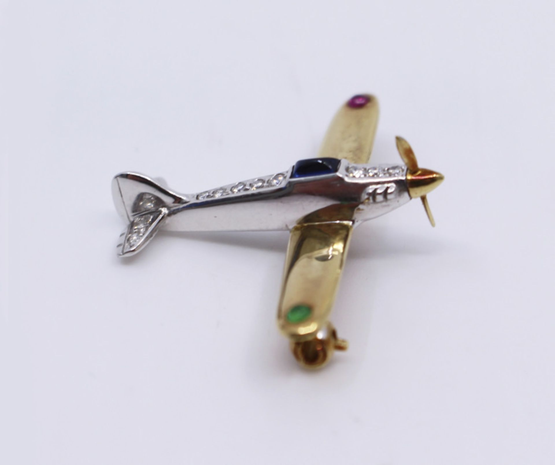 Diamond & Semi Precious Stone Set Gold Aeroplane Brooch - Image 2 of 6
