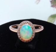 Beautiful Natural Opal Ring With Diamonds And 18k Gold