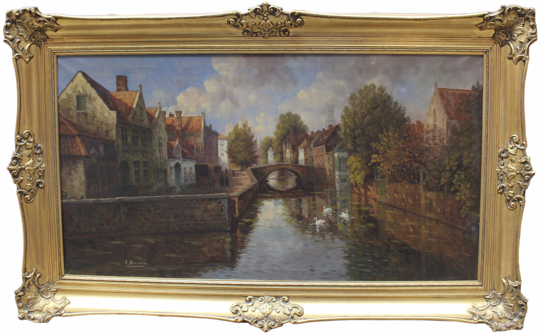 Atmospheric Bruges Canal Landscape Oil on Canvas - Image 9 of 16