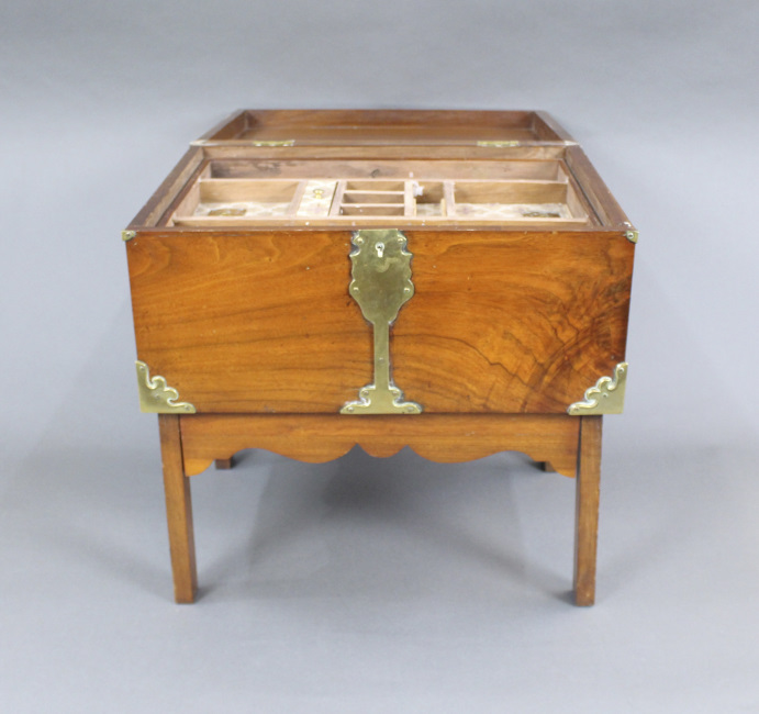 Victorian Brass Bound Walnut Travelling Chest on Folding Legs - Image 8 of 13