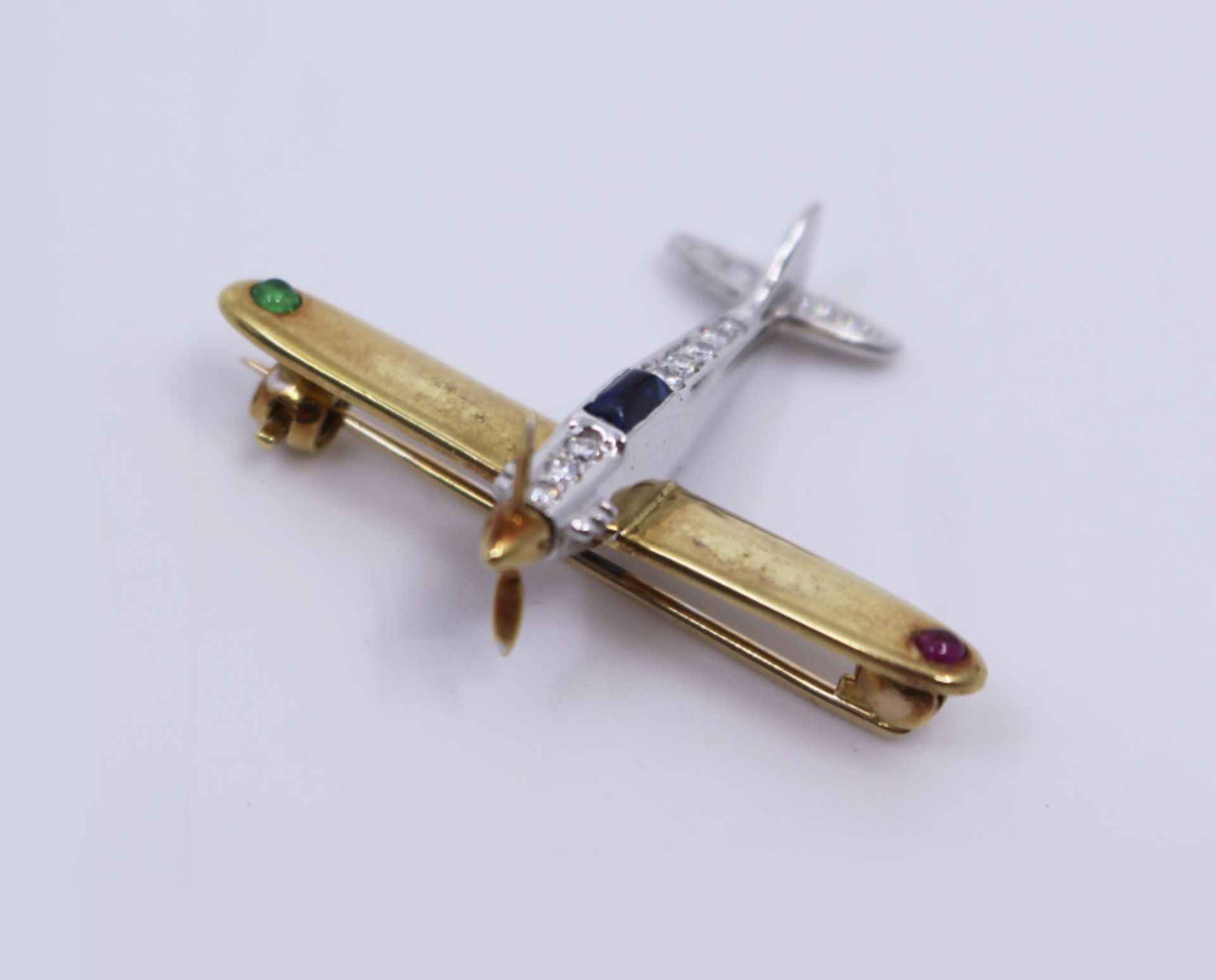 Diamond & Semi Precious Stone Set Gold Aeroplane Brooch - Image 4 of 6