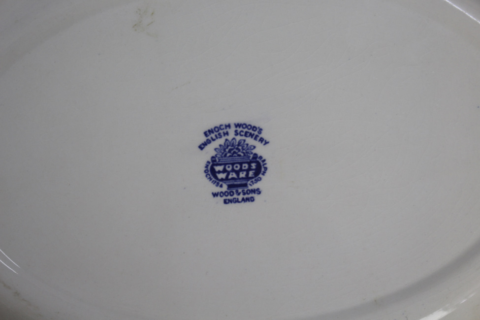 Large Wood & Sons Blue & White Oval Platter - Image 4 of 4
