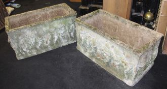 Pair of Old Reconstituted Cherubic Garden Planter Troughs