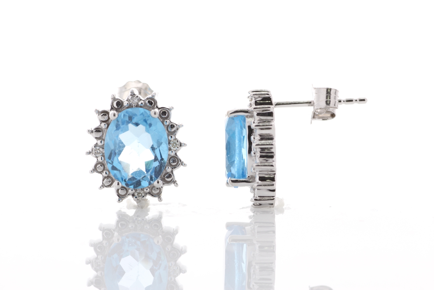 9ct White Gold Diamond And Blue Topaz Earring 3.68 Carats - Image 2 of 2