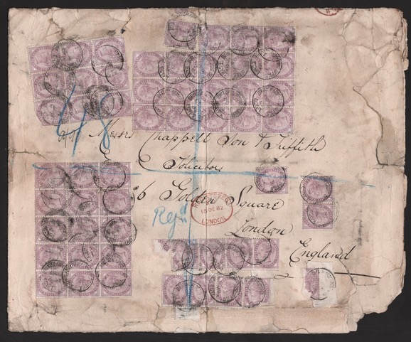 Egypt 1882 (OC5).GB Stamps used abroad.Large registered cover (faults) to London franked at a rem...