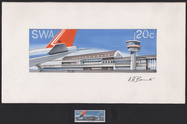 SOUTH WEST AFRICA / NAMIBIA 1977 Final full colour artist's essay for the 20c J.G. Strijdom Airport