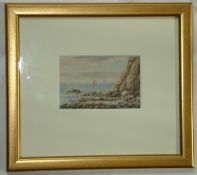 Watercolour. Small WC "Off the Dorset Coast" by P.R. Ingram 1886