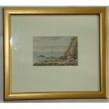 Watercolour. Small WC "Off the Dorset Coast" by P.R. Ingram 1886