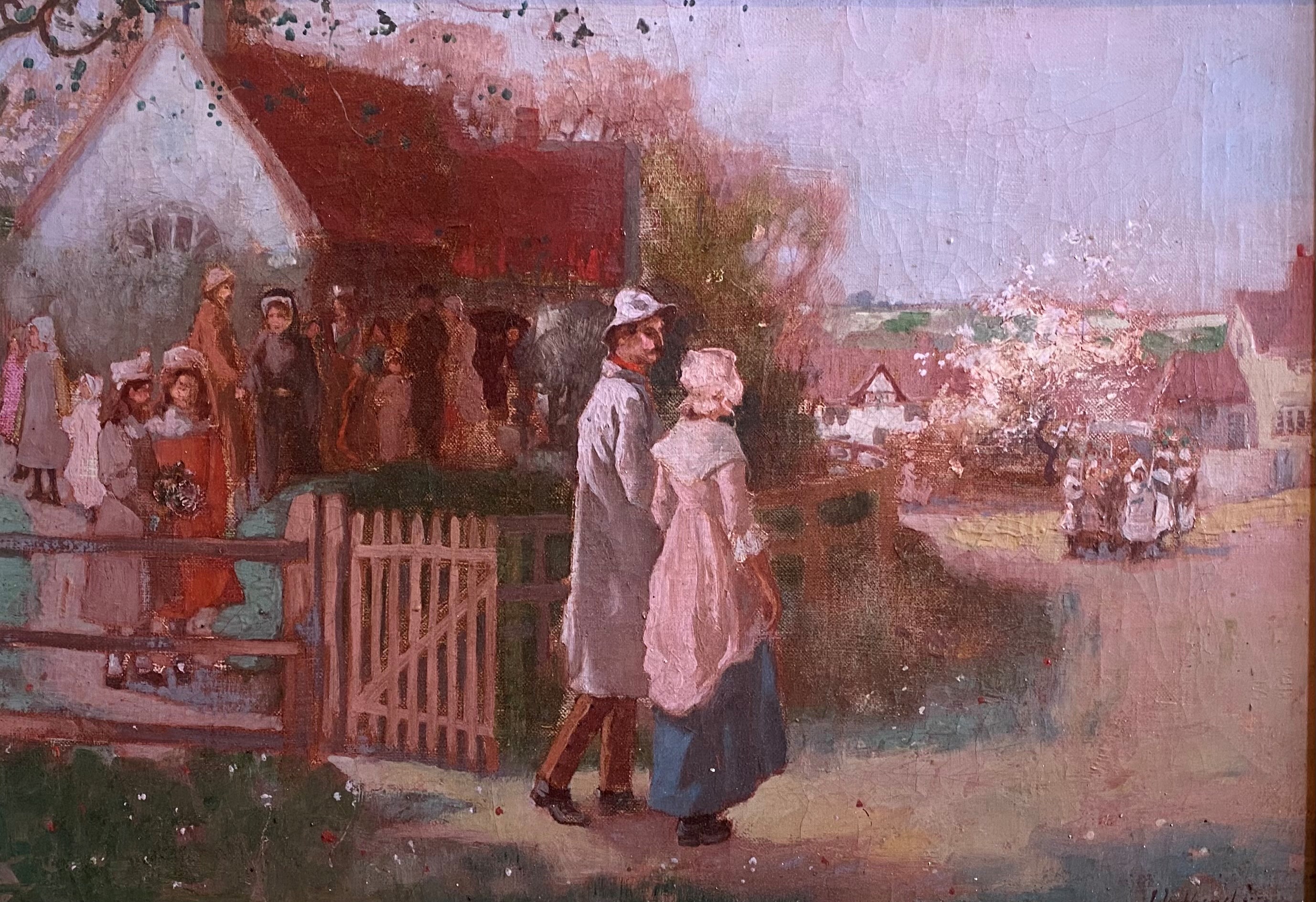 John Lochhead (Scottish) oil painting "The Wedding" - Image 2 of 3