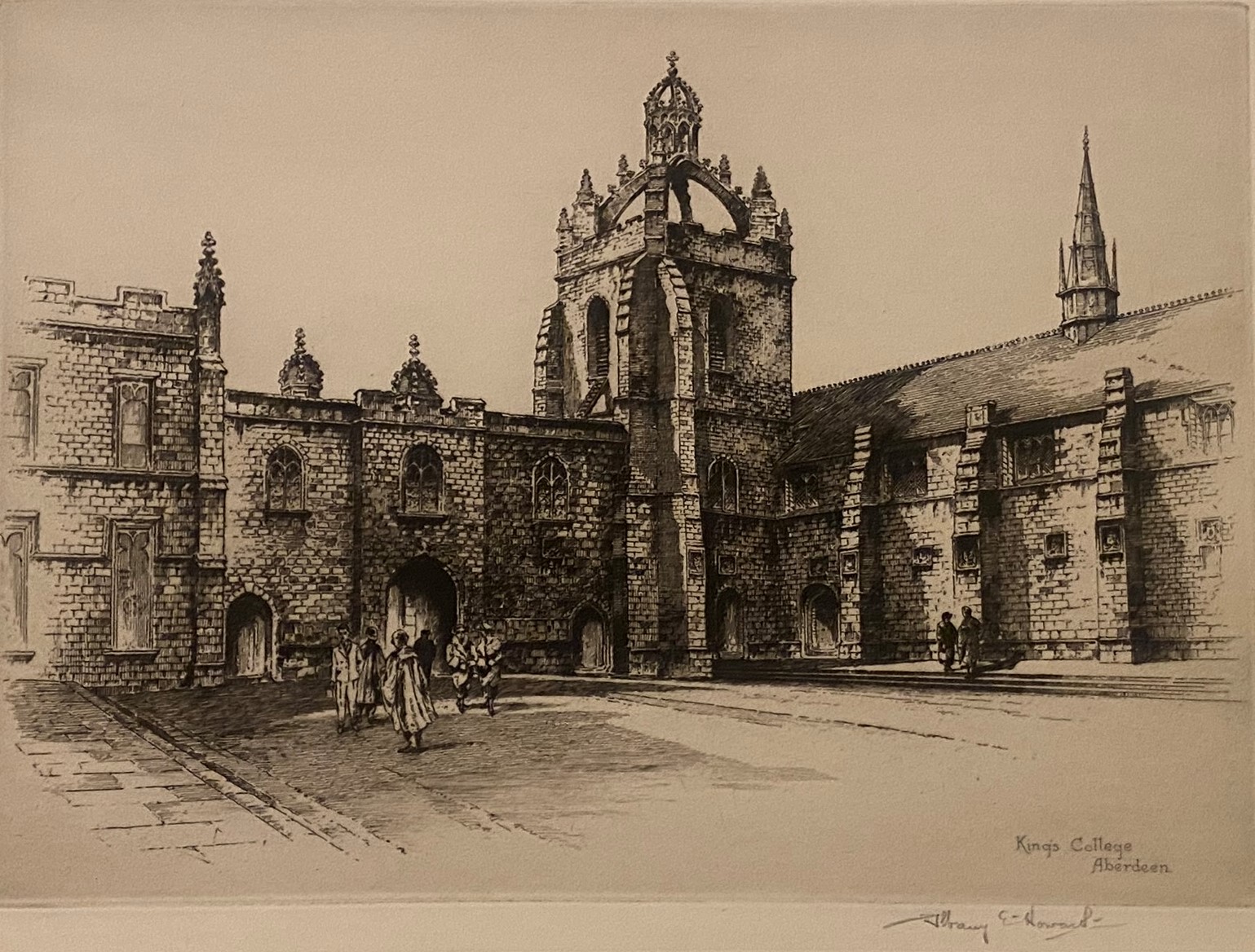 Albany E Howarth pencil signed and titled etching Kings college Aberdeen