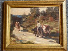 Andrew Douglas RSA (1870-1935) Scottish signed oil painting Cattle being driven homewards