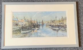 Thomas Swift Hutton 1860-1935 (Scottish) signed watercolour Eyemouth harbour