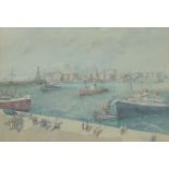 Watercolour. Cruise Liners & Cargo Ships Docking.