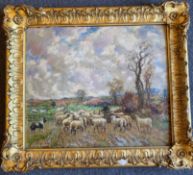 Albert Abram Gittleson (Scottish fl.1911-1940) signed large oil painting Winter Pasture
