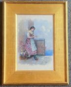 Watercolour signed Voile "The flower seller"