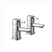 New (T125) Eliseo Ricci Ruby Bath Pillar Taps. Chrome And Black Finish Square Design Ceramic ...