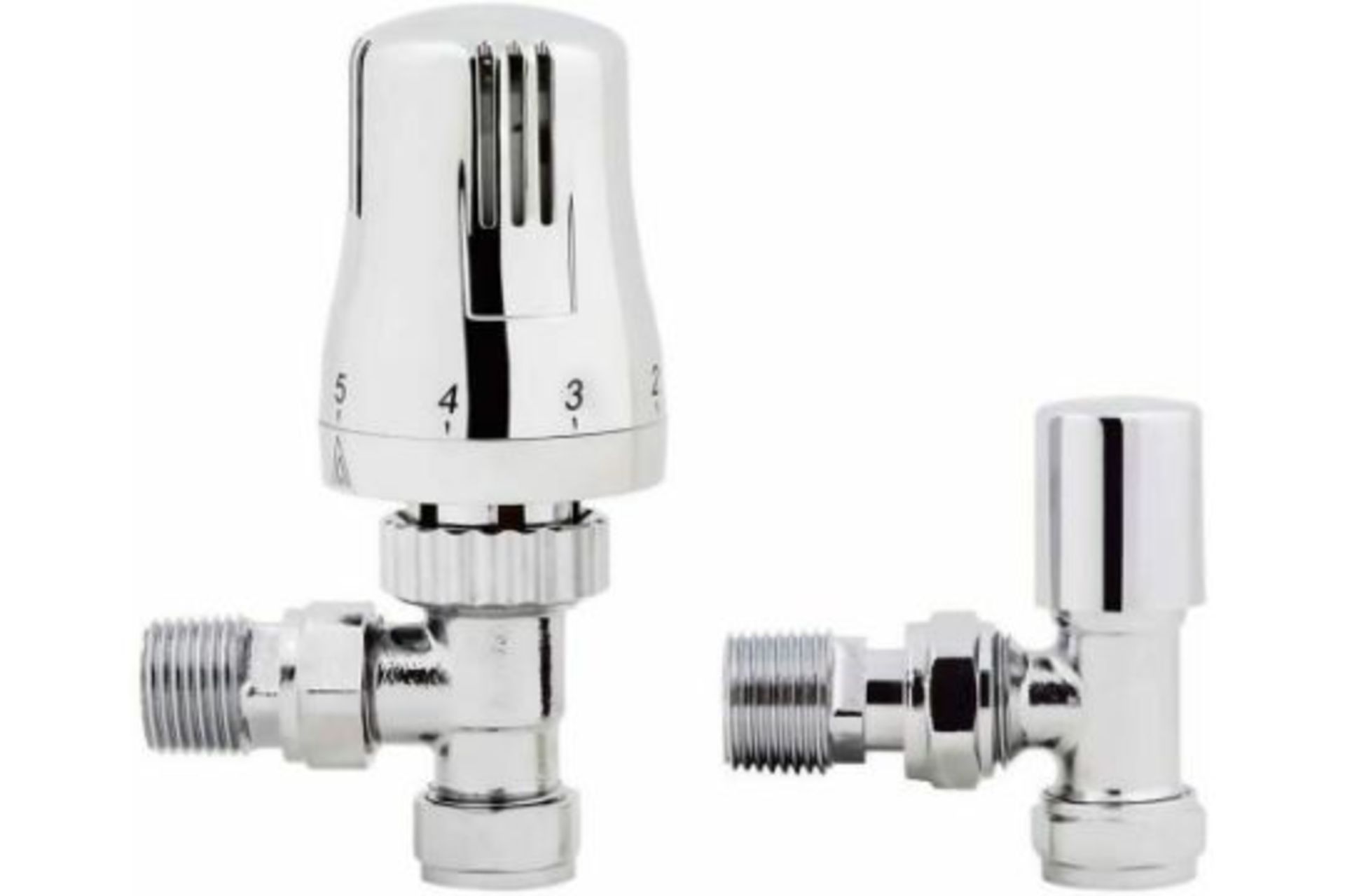 RA07Chrome Thermostatic Control Angled Designer Radiator Valves Pair 15mm _" NEW. RRP £49.99 ...