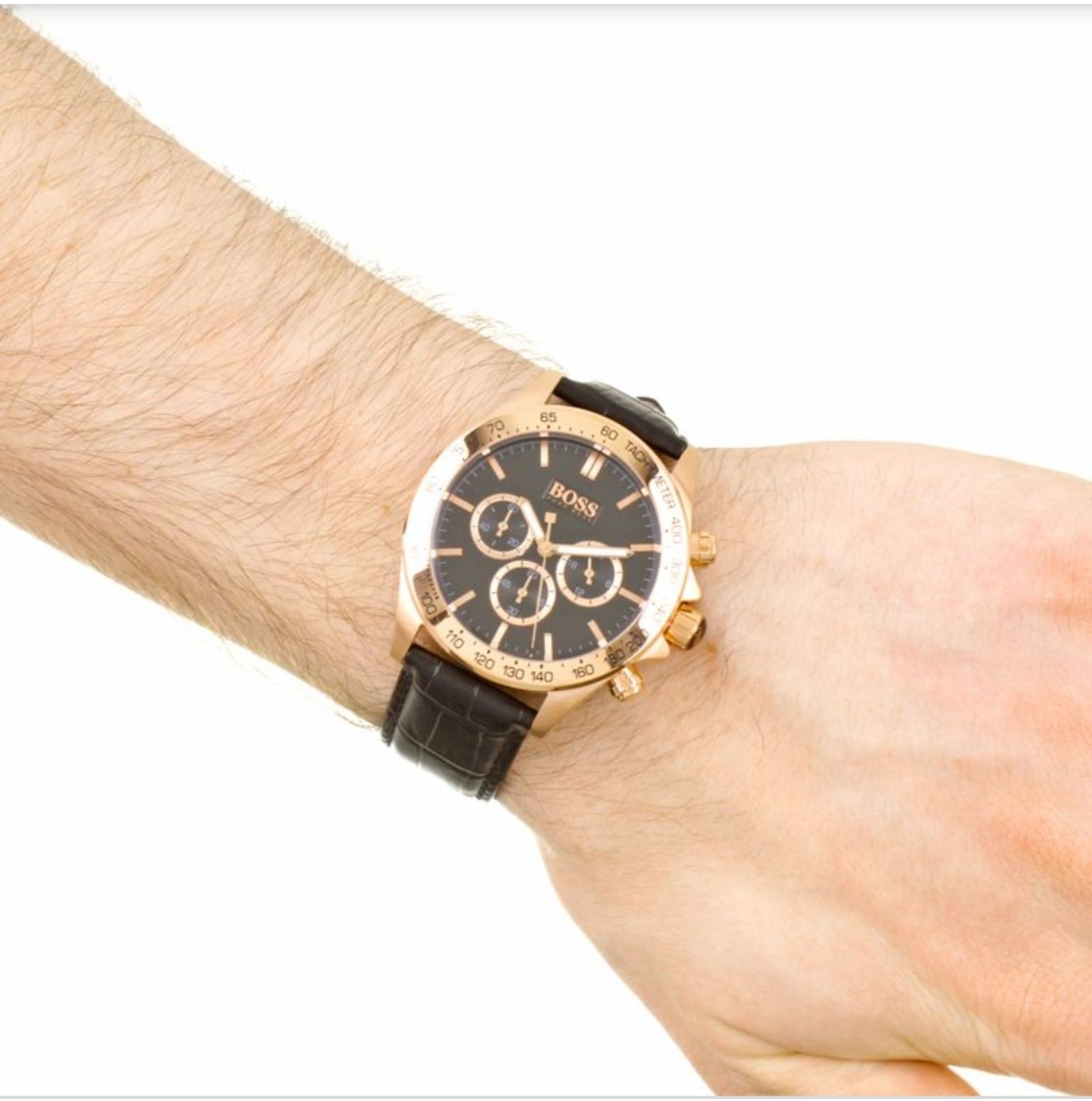 Hugo Boss 1513179 Men's Ikon Rose Gold Bezel Black Leather Strap Chronograph Watch - Image 5 of 8