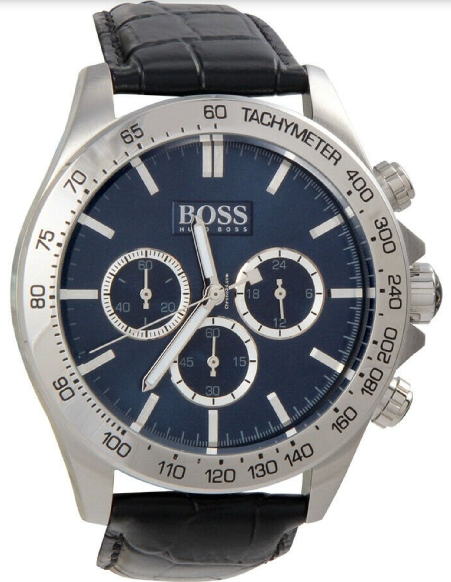 Hugo Boss 1513176 Men's Ikon Blue Dial Black Leather Strap Chronograph Watch - Image 3 of 6
