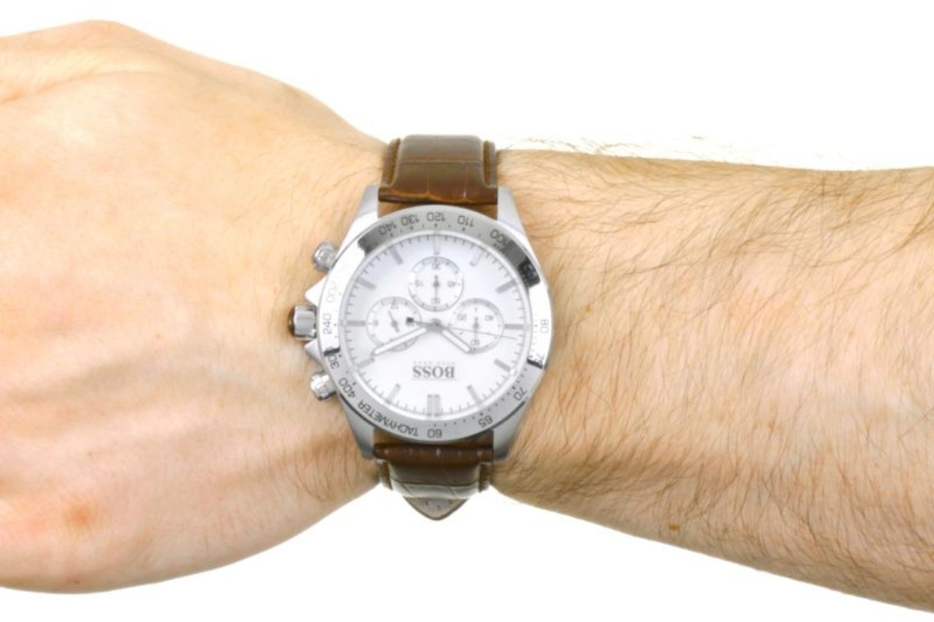 Hugo Boss 1513175 Men's Ikon Brown Leather Strap Chronograph Watch - Image 4 of 6