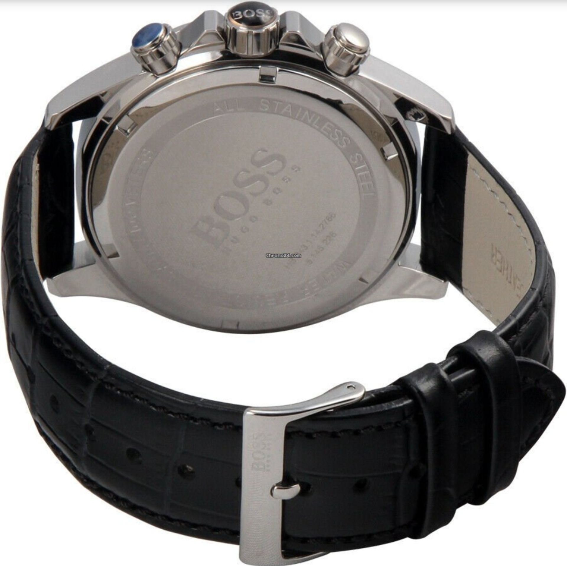 Hugo Boss 1513176 Men's Ikon Blue Dial Black Leather Strap Chronograph Watch - Image 4 of 6