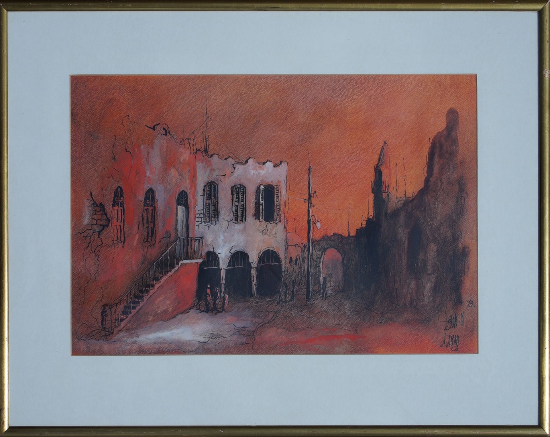 A ARAD, Quiet Time, signed Gouache Painting