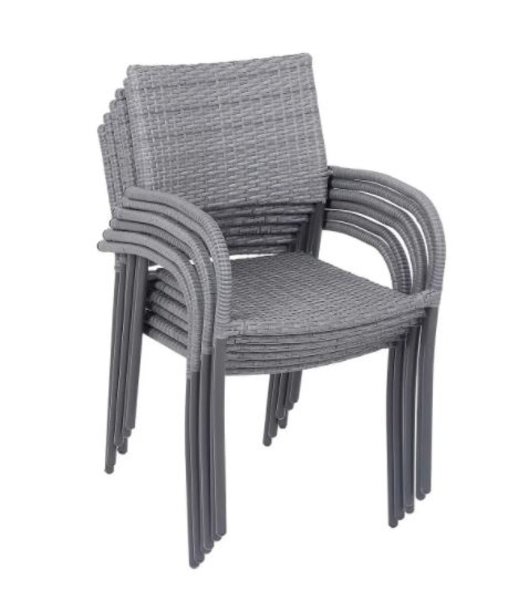 (R10B) 7x Bambrick Grey Rattan Stacking Chairs - Image 2 of 3