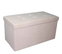 (R4A) 1x Ottoman Cream Faux Linen Foldable. (H40x W80x D40cm)