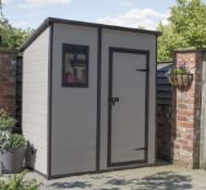 (R16) 1x Keter Manor Pent Shed 6x4ft Beige/Brown RRP £350. (W183.5 x D111 x H200.5 cm)