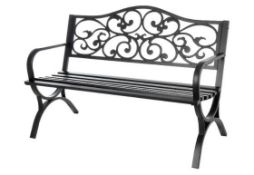 (R7C) 1x Ornate Bench Black RRP £90. Powder Coated Steel Frame. (H85x W127x D60cm)