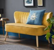 (R7K) 1x Cocktail Sofa Ochre RRP £120. Solid Wood Legs. Velvet Fabric. (H71 x W110 x D68cm)