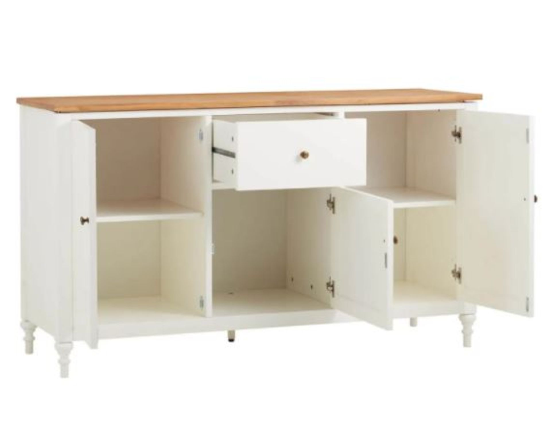 (R10F) 1x Laura Sideboard RRP £250. Pine Wood And MDF Cabinet Body White With Oak Top And Handles, - Image 4 of 7