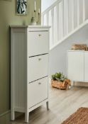 (R10I) 1x Hamilton Shoe Cabinet White RRP £80. Metal Handles. (H122.5x W70x D26cm)