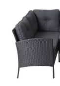 (R9GH) 6x Orlando Black Garden Furniture Items. 2x Sofa / Chaise Lounge (5x Cushions). 3x Rattan S