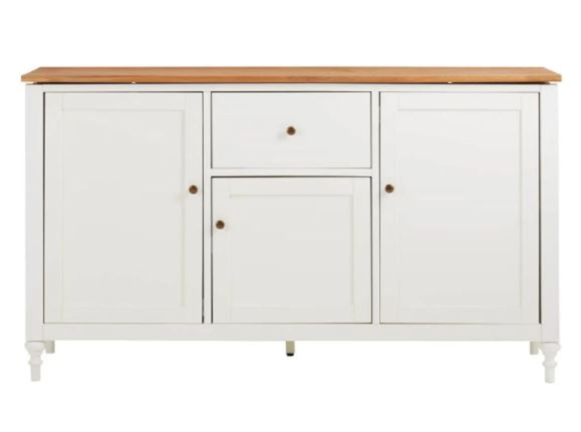 (R10F) 1x Laura Sideboard RRP £250. Pine Wood And MDF Cabinet Body White With Oak Top And Handles, - Image 3 of 7