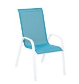 (R6N) 4x Malindi Stacking Garden Chairs Blue (2x Have Rip On Chair Back – See Photo)