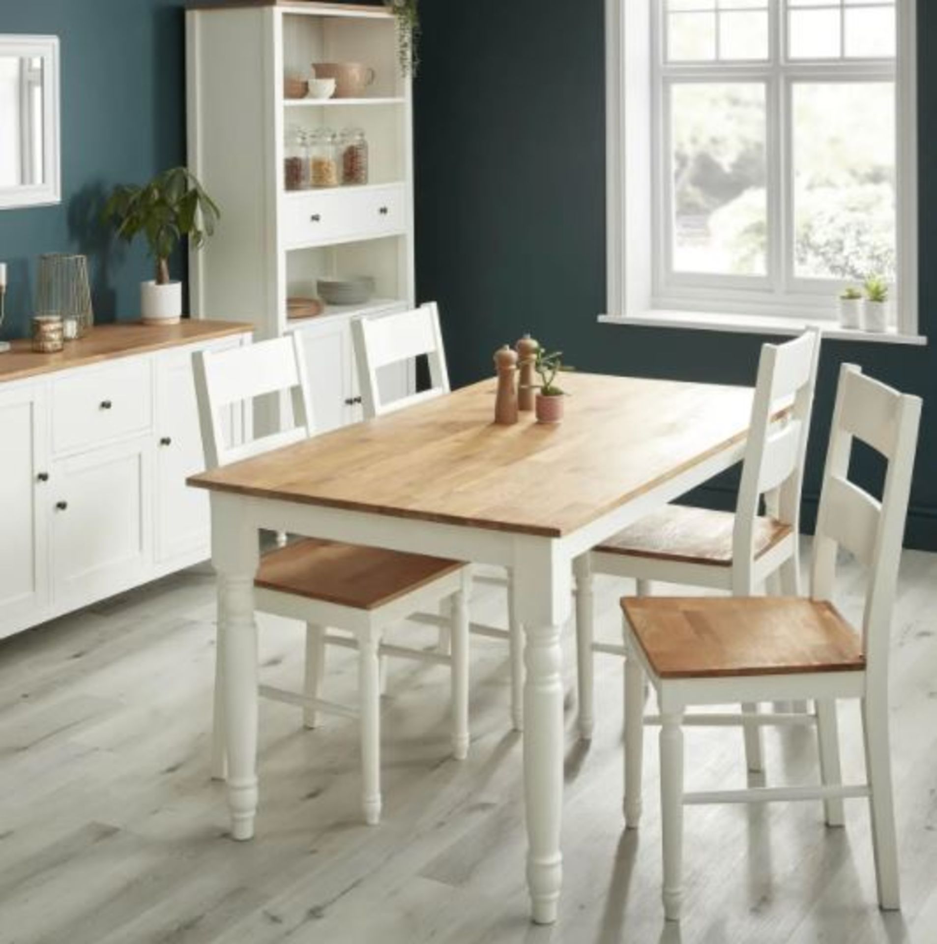 (R7G) 2x Laura Ladder Back Dining Chairs RRP £125. Solid Oak Seat. White Painted Pine Wood Legs.