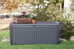 1x Keter Sumatra Rattan Effect Outdoor Plastic Garden Storage Box 511L Dark Grey RRP £110. (H64 x