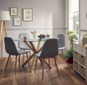 (R16) 1x Ludlow Dining Table RRP £120. Toughened Glass Top. Sturdy Metal Frame With An Oak Effect