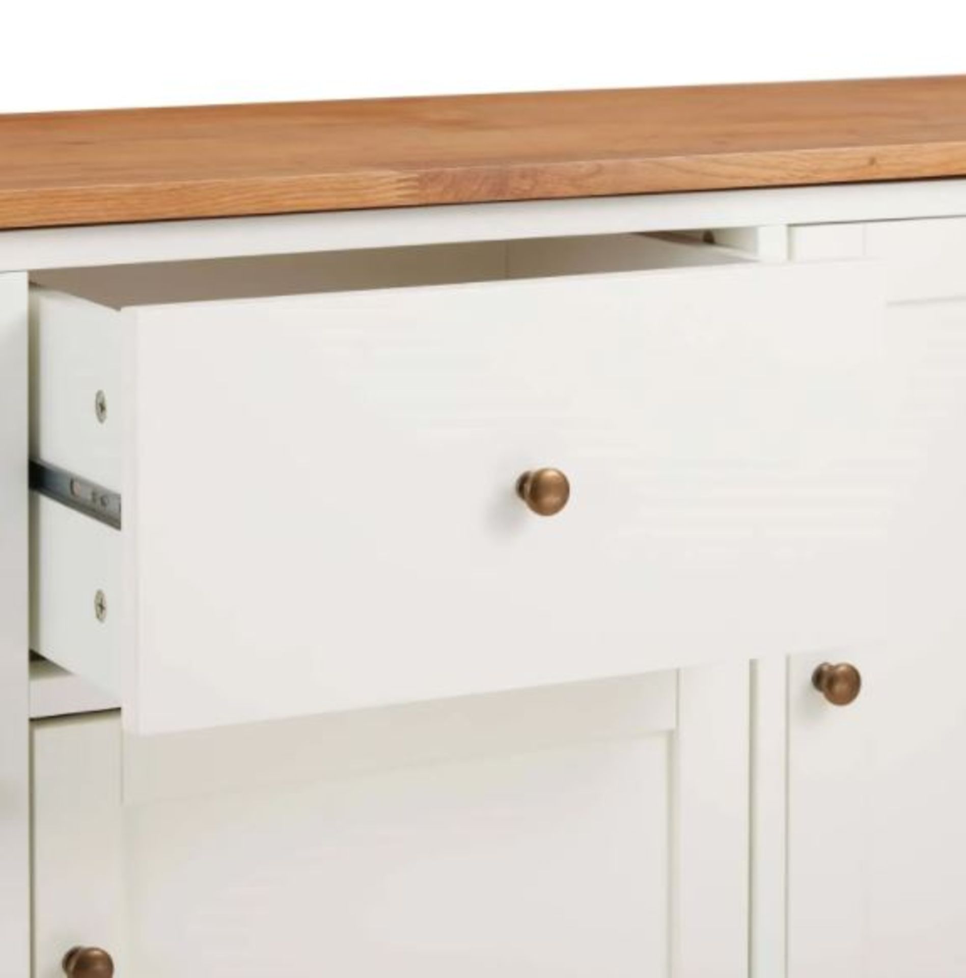 (R10F) 1x Laura Sideboard RRP £250. Pine Wood And MDF Cabinet Body White With Oak Top And Handles, - Image 5 of 7